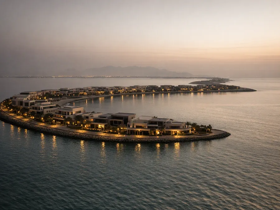 Waterfront villas in the UAE at sunset
